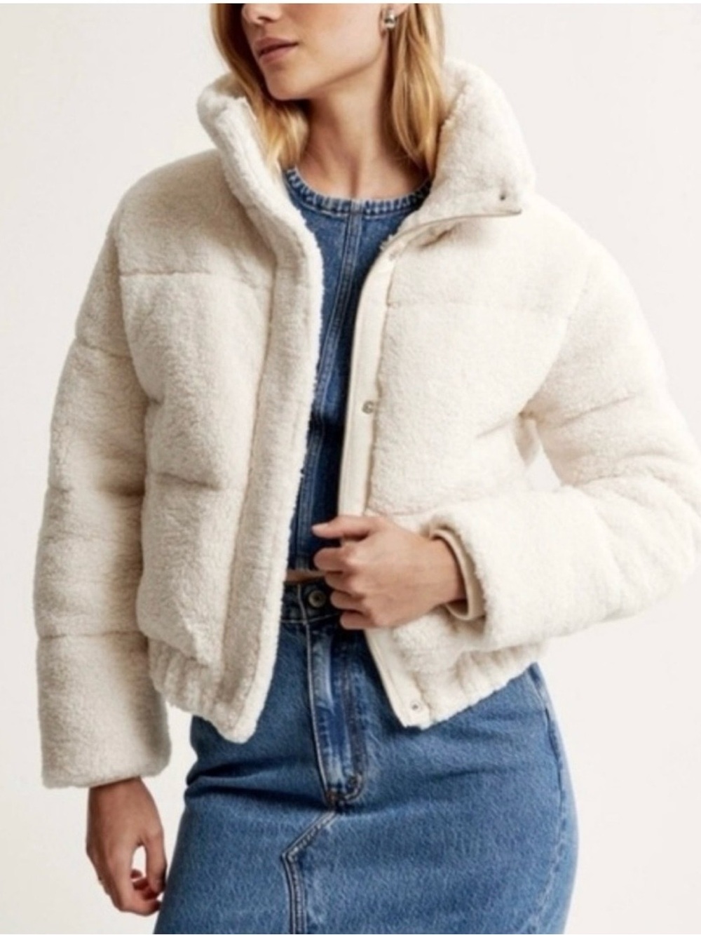 Abercrombie & Fitch ultra puffer Cream Sherpa Fleece Jacket Size XXL